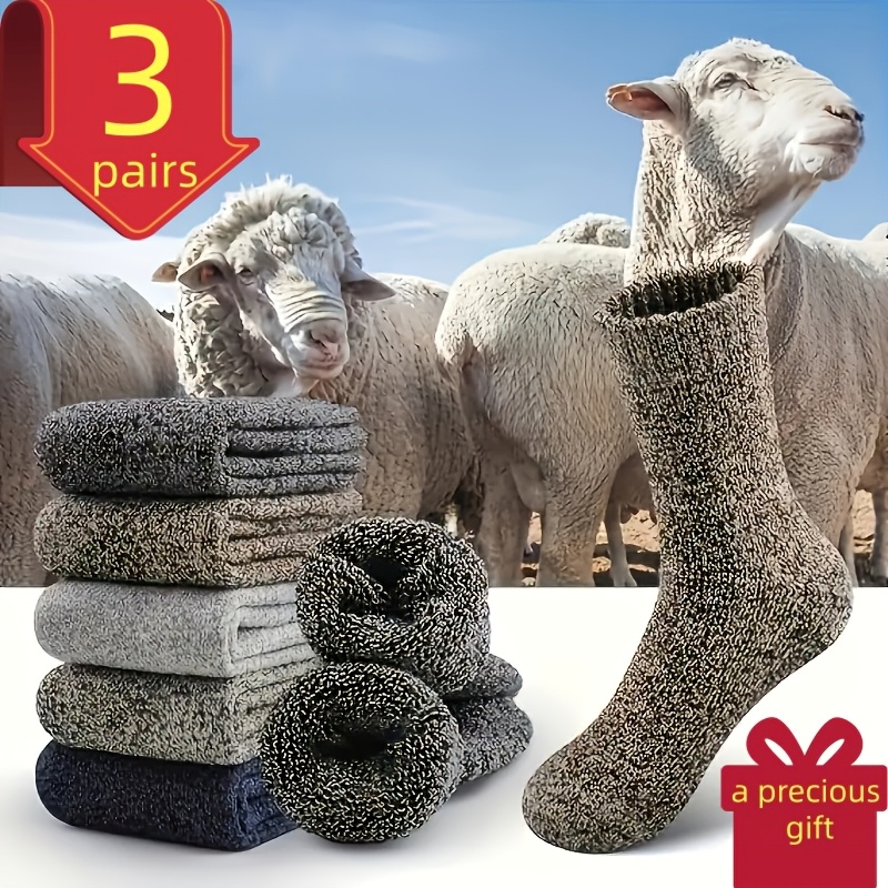 TEMU Ensemble de 3 paires de chaussettes d'hiver épaisses pour hommes, couleurs aléatoires - Résistance au froid jusqu'à -30°C, absorption des chocs,