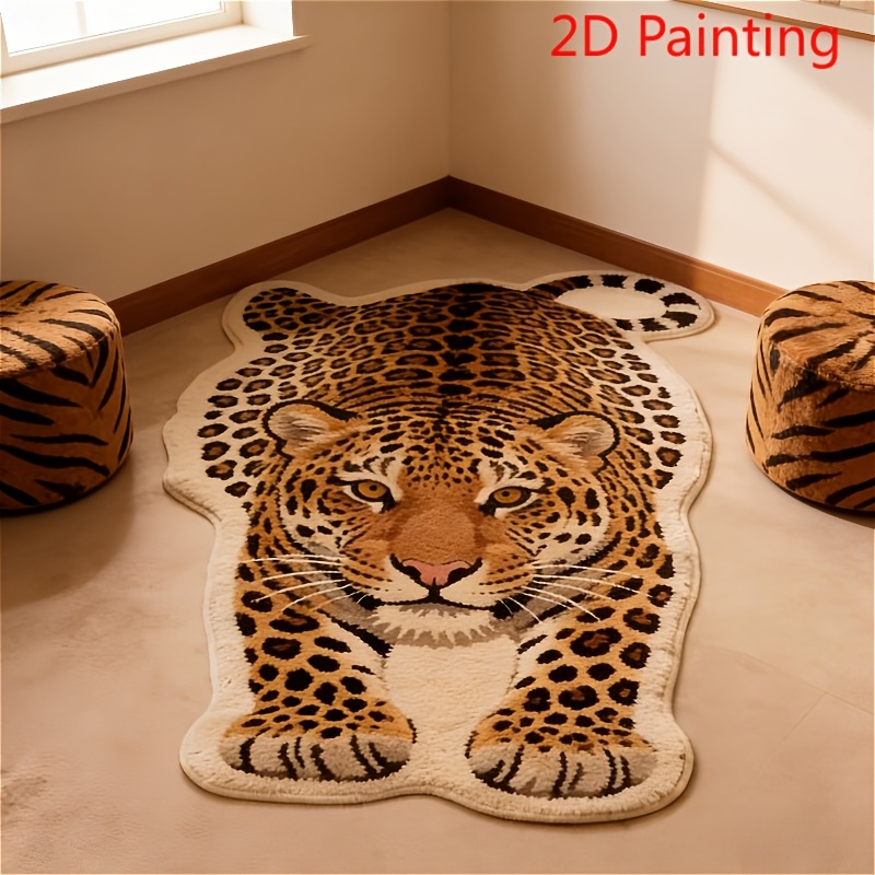 TEMU Alfombra de pintura 2D de cachemira de 900G y , 1 pieza, forma de tigre creativa, decoración de dormitorio, alfombra de noche, alfombra de sofá