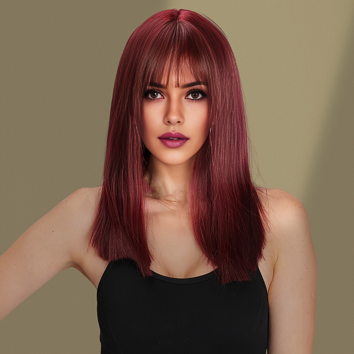TEMU Shoulder Length Synthetic Fiber Wig, Vintage And Exotic Style, For Occasions, Comfortable And Easy To Care For, 18 Inches#w488