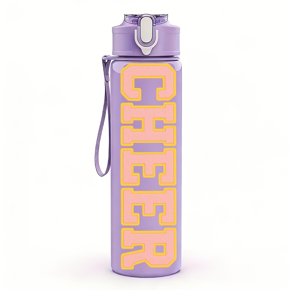 TEMU 1pc Vertical Orange-yellow "cheer" Cheerleader Lettering, 750ml Colorful Plastic Water Bottle, Portable Leak-proof Design With Pop-up Lid,