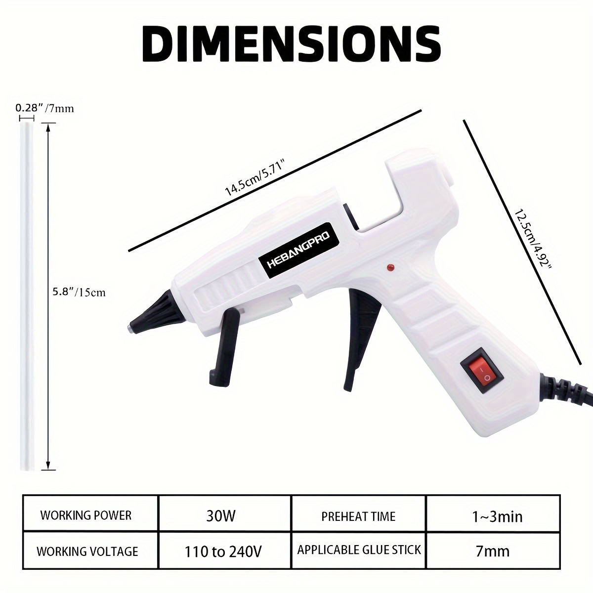 30W Hot Melt Glue Gun Kit with 30 Glue Sticks 0.27 x 5.9 in for Crafts, DIY, and Home Repairs, Multiple Color Options