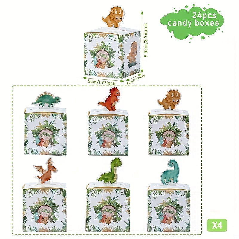 TEMU 24 pezzi, Scatole di carta quadrata per caramelle Dinosaur, Scatola regalo per feste a tema Dino Decorazioni per feste di compleanno, verde