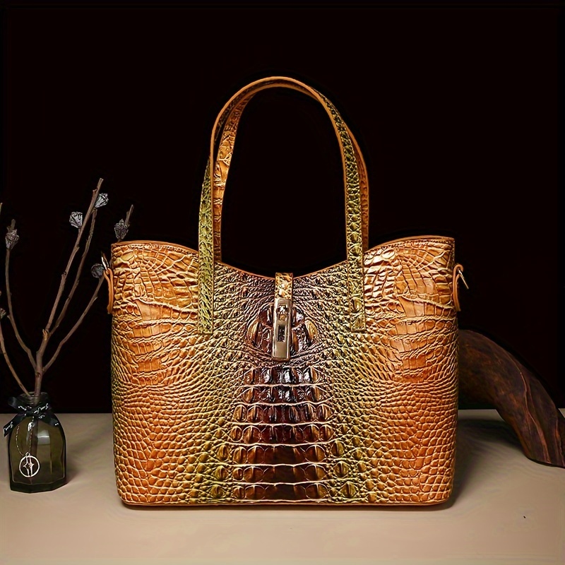3-Piece Crocodile Print Handbag Set - Fashionable Vintage Style, Multi-Functional Top Handle Crossbody, Business Clutch & Coin Purse - Spacious, Secure, Ideal For Everyday Chic