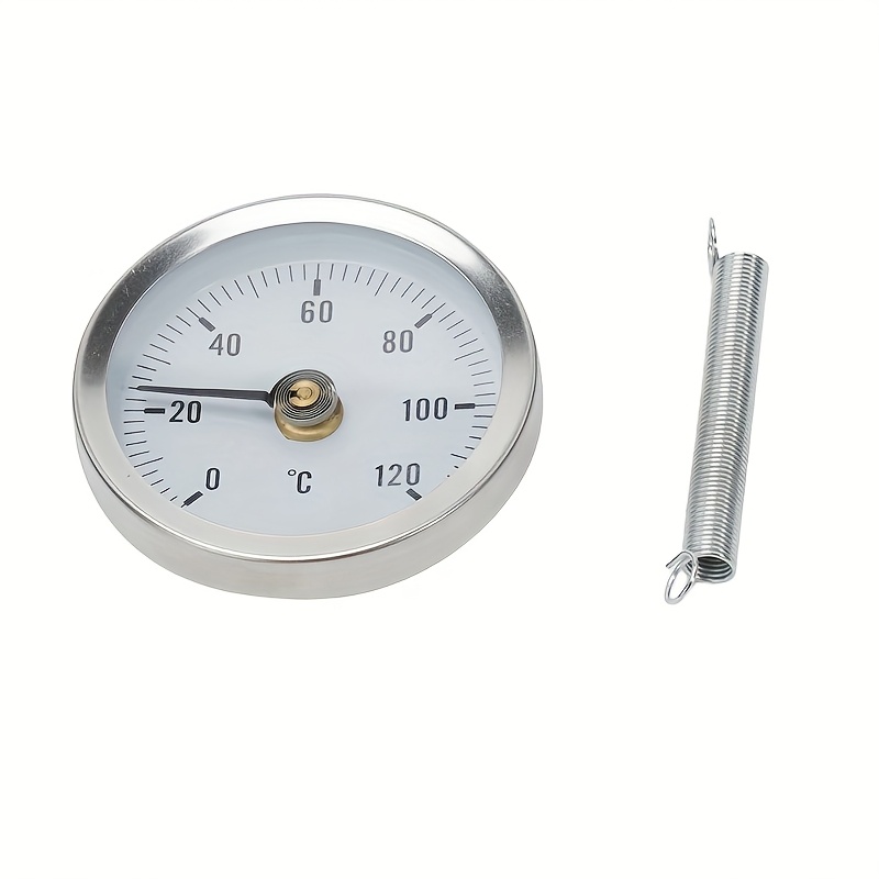 2pcs Set: 1 Thermometer + 1 Spring, Stainless Steel Clip-on Tube Thermometer, 0-120°c Iron Spring Gauge, Suitable For Home, Industrial, Fireplace, Stove