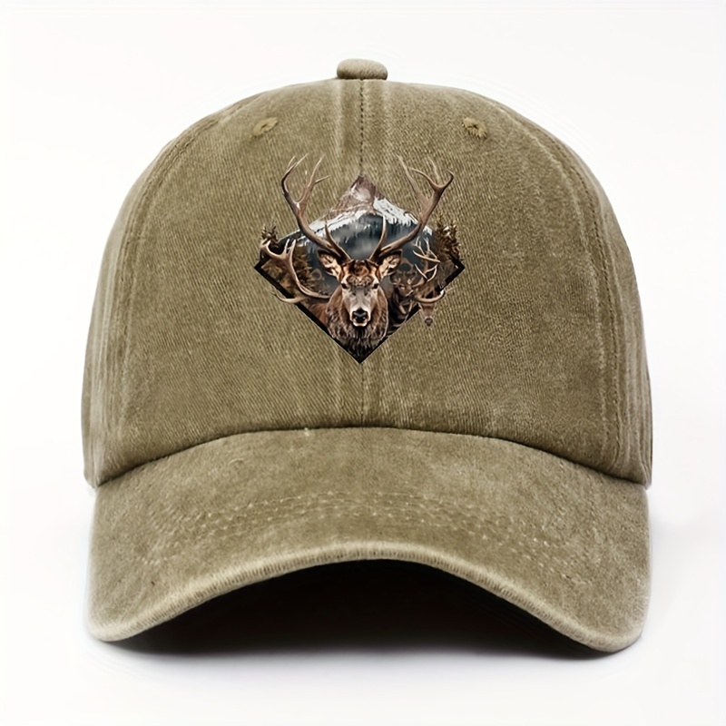 

Range And Deer Pattern Printed Washed Baseball Cap Cotton Adjustable Hat Suitable For Men And Women