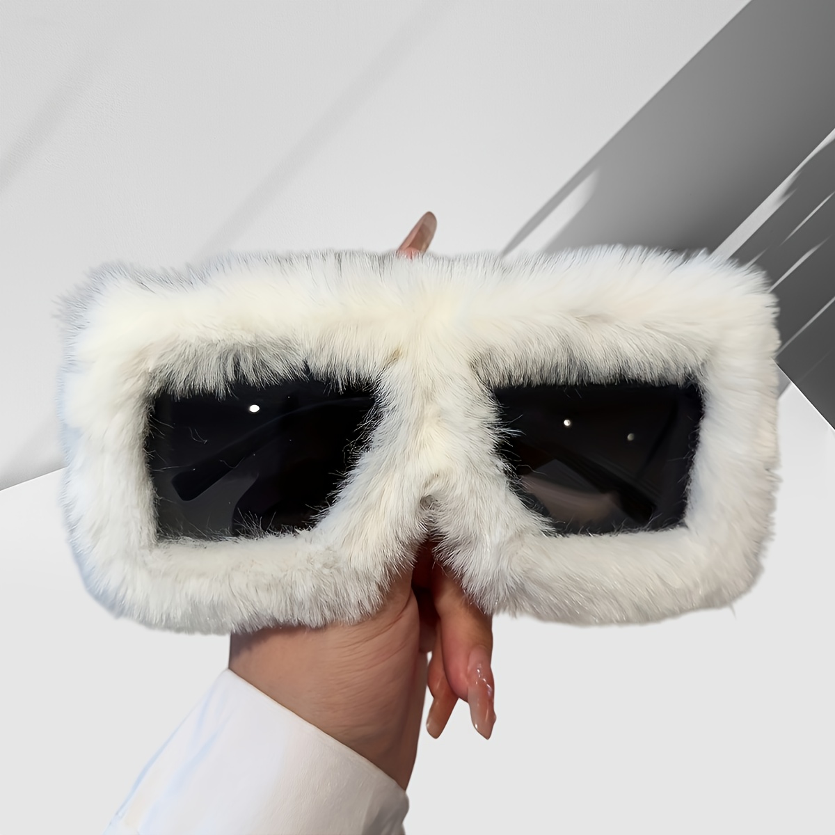 

1pc Y2k Fashion Unisex Oversized Plush Fuzzy Glasses - Anti-reflective Pc Lenses, Plastic Frame, Decorative Eyewear For Climbing & Beach Parties