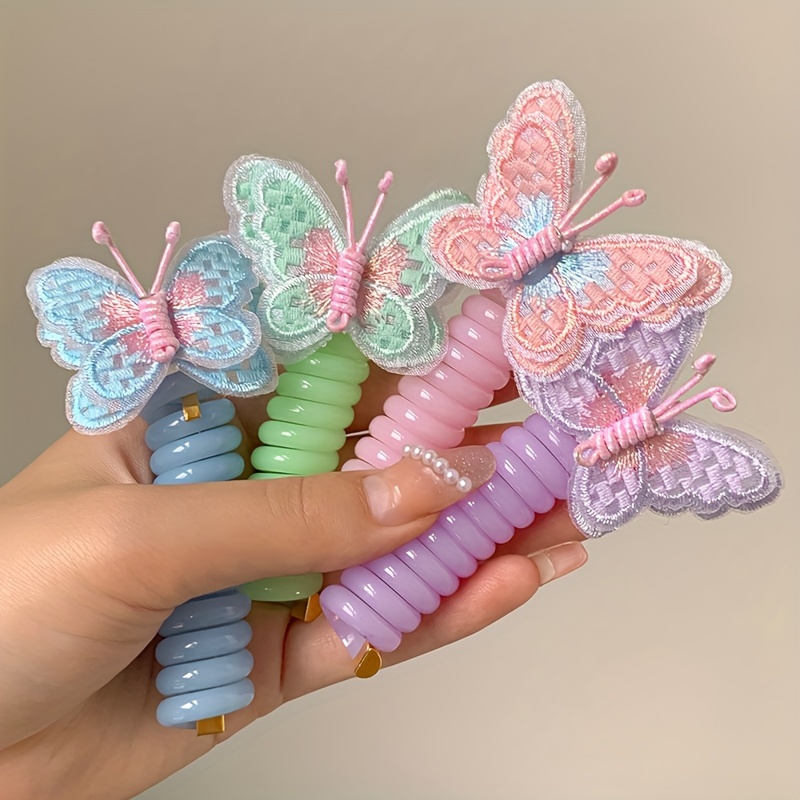 

2-piece Cute Butterfly Spiral Hair Ties - Durable, Colorful Ponytail Holders For Girls & Women