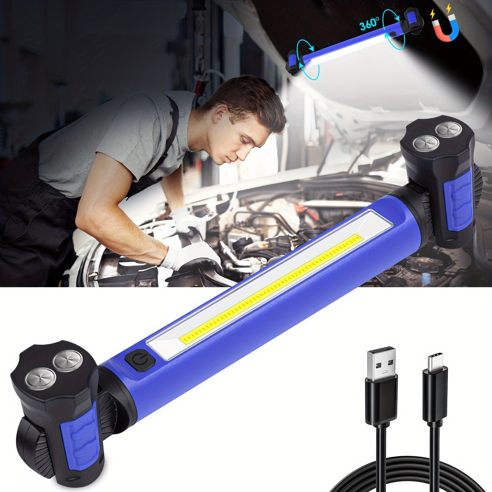 

Work Light, Led Work Lights, Rechargeable Magnetic Underhood Work Light With Hooks, Cordless Battery Powered Mechanic Light For Car Repairing/inspection/garage/workshop/emergency