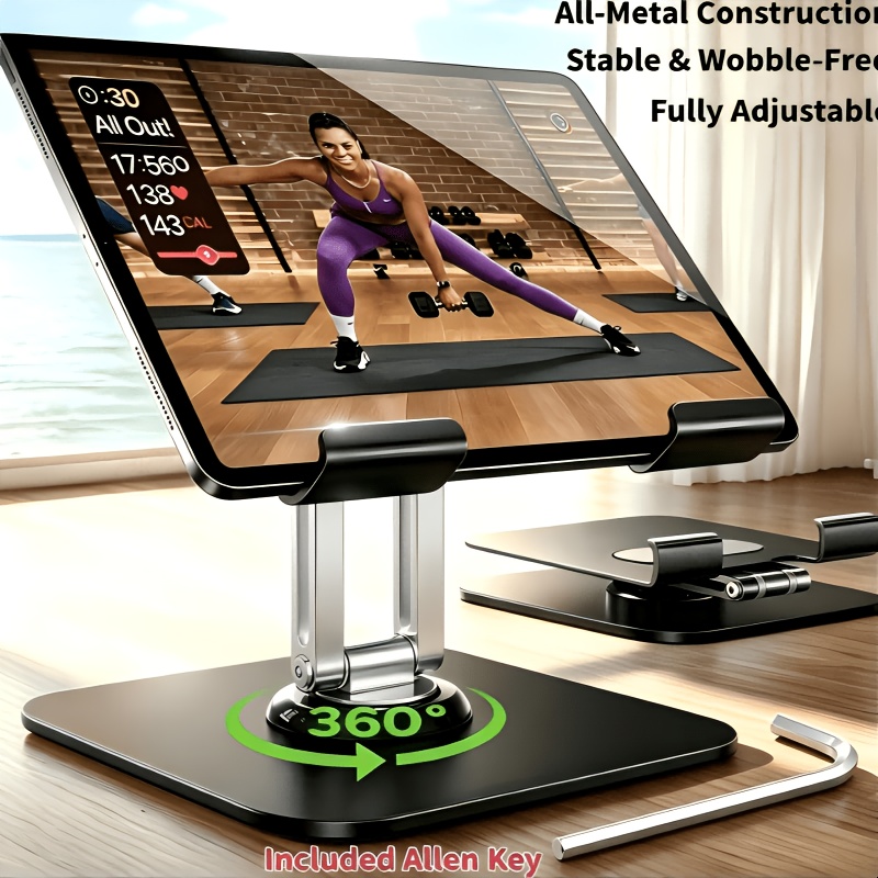 TEMU 2pcs Set (1 Heavy-duty Adjustable Flat Stand + 1 Allen Wrench) - 360° Rotating Base, Foldable Design, Construction, Ergonomic Desktop Stand,