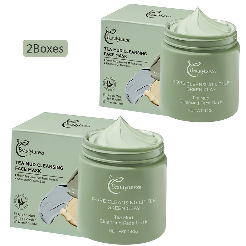 Image of 2 Boxes, Tea Mud Cleansing Mask - Deep Cleansing, Pores, Contains Hyaluronic Acid, Niacinamide, Tea, Oil Control And Moisturizing, For Women