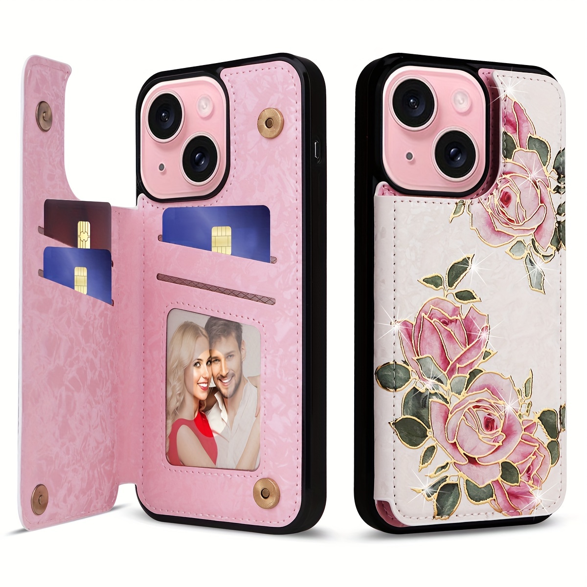 Wallet Case For IPhone 15/14/13/12/11 Pro Max With Card Holders, Faux Leather Cover Kickstand RFID Blocking Double Magnetic Clasp Rilievo Flower Shockproof Flip Case For Women Girls - Image 81