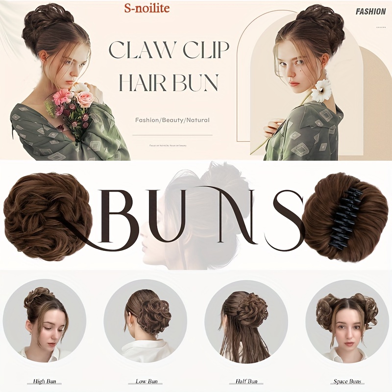 curly messy bun hair extension   claw clip in ponytail scrunchie   tray soft hairpieces for women daily wedding party use with no damage no shedding no     details 2