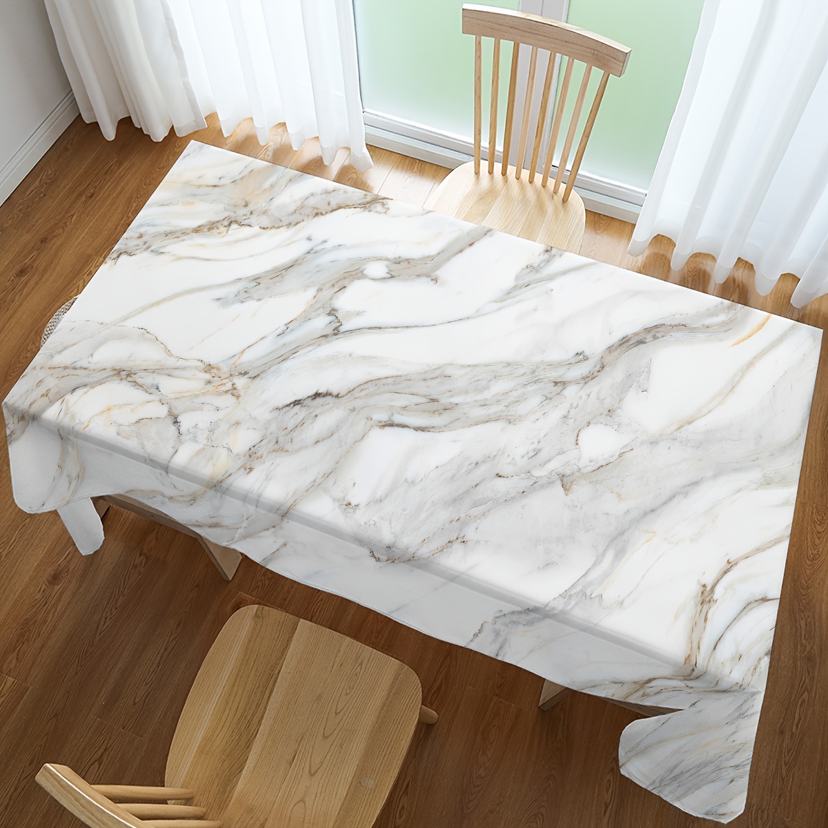 

Marble Pattern Polyester Tablecloth - Waterproof, Rectangular, Machine-woven Table Cover For Dining, Party, Bbq, And Wedding - Home & Outdoor Decor