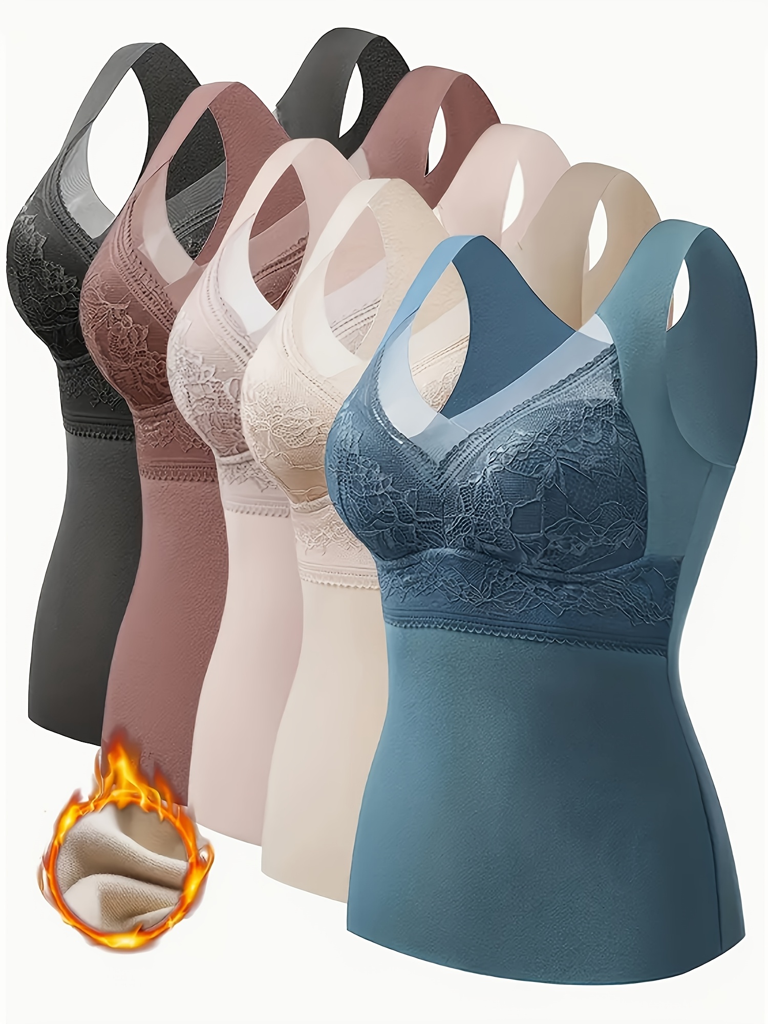 5pcs camisetas térmicas mujer encaje ropa interior invierno Temu