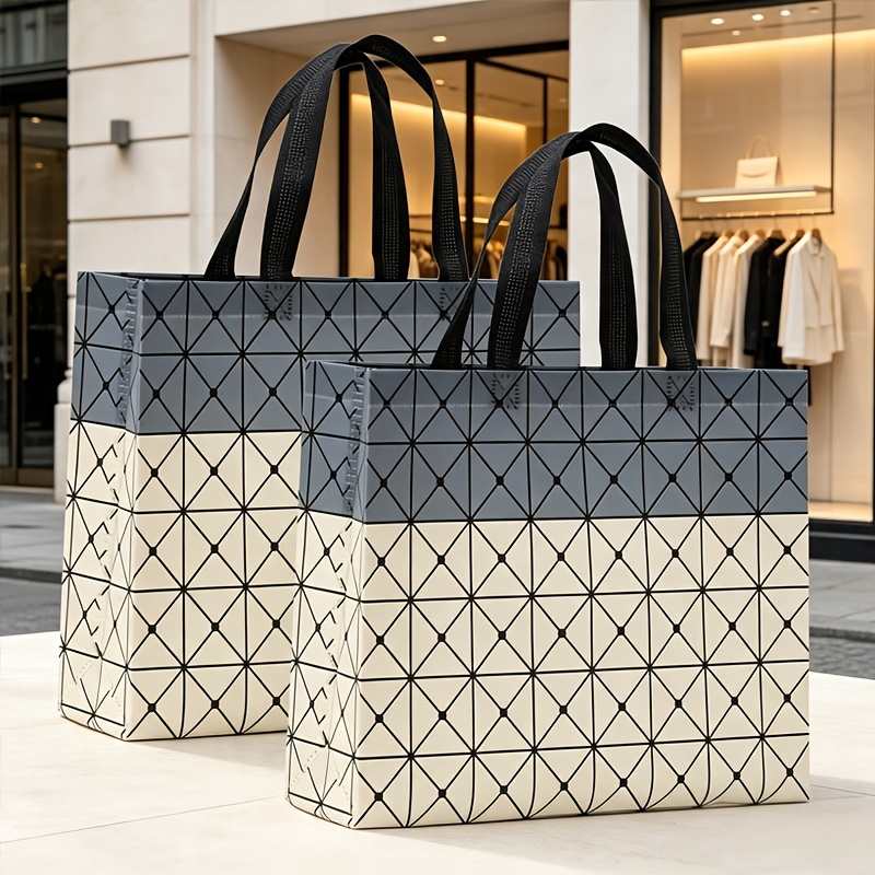 TEMU 2pcs Geometric Rhombus Non-woven Fabric Tote Bags, Large Capacity Shopping Bags, Commuting Storage Bags, Clothing Store Gift Packaging Bags,