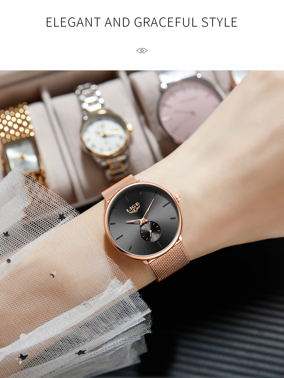 LIGE Timepieces Feature a Stylish Round Quartz Design, Embodying a Easy Yet Classic Three-Hand Style. This Watch Is Perfect for Women, Available in White, Blue, And Black. It Seamlessly Blends Business Casual with Sporty Elegance