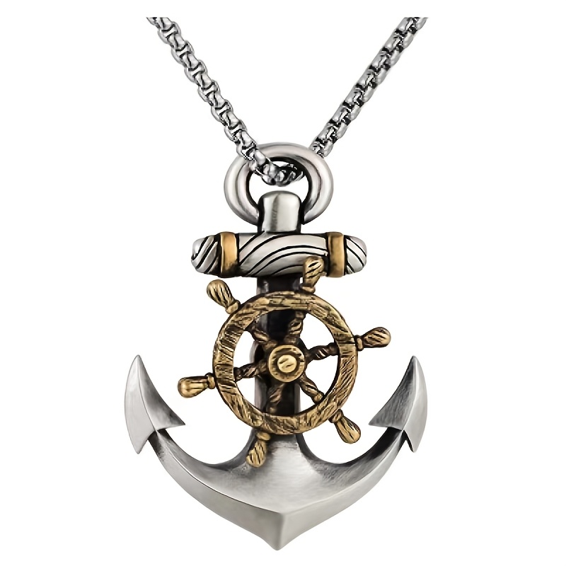 

New Anchor Pendant Trendy Retro Anchor Necklace Men's Tide European And American Street Personality Compass Rudder Pendant Hip Hop Necklace