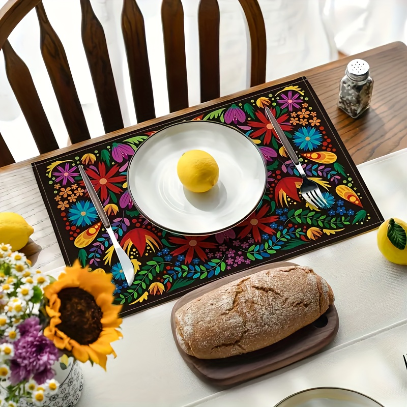 TEMU 4pcs Set Of Vibrant Mexican Table Mats - Washable, For Home & Decorations, For Graduations, Baptisms, And