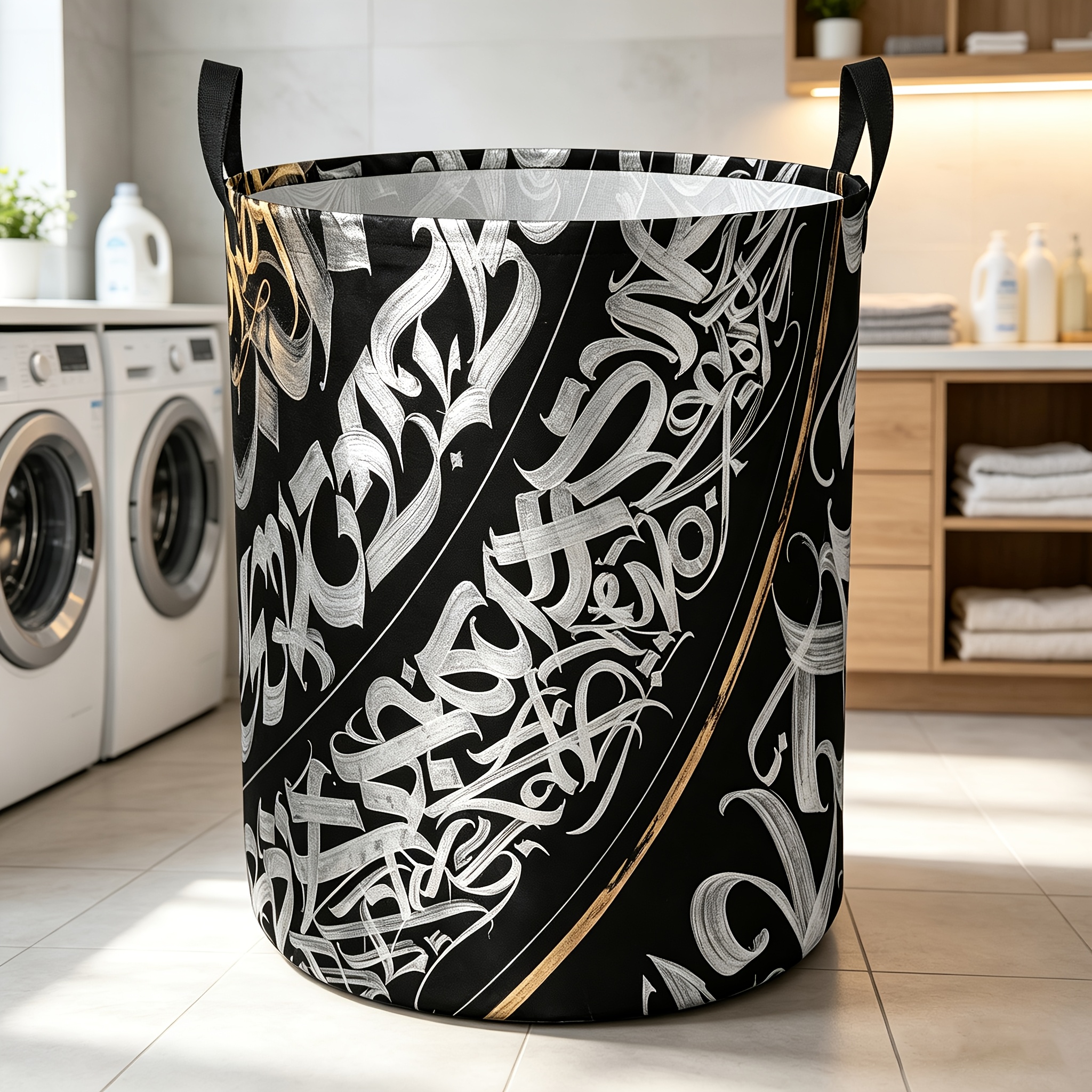 TEMU 1 Printed Laundry Hamper, A Stylish Printed Storage Basket With Handles, A Foldable Polyester Household And Travel Laundry Basket, A