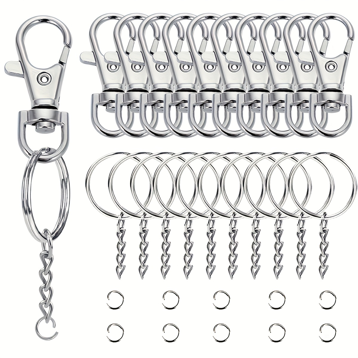 12/24pcs diy keychain making kit alloy keyring and beads set for