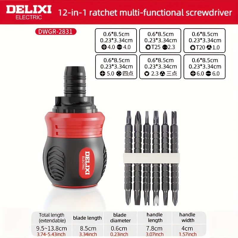 E-shop ELECTRIC 12-in-1 Ratschen-Schraubendreher-Set, Handwerkzeug, Kreuz/Schlitz/Pflaumenblüte/Vierkant Mehrfach-Bohrer Kurzgriff-Schraubendreher