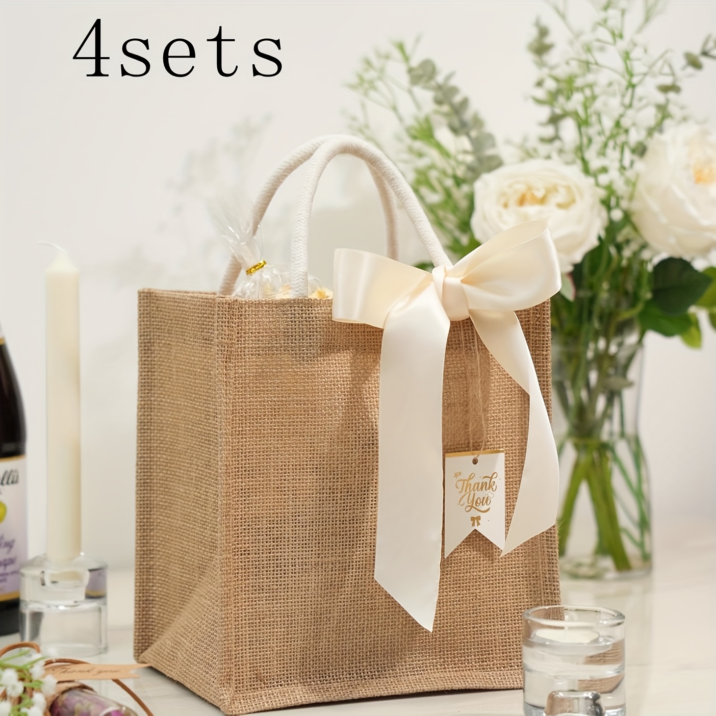 E-shop Geschenk für Sie/Ihn 1/4 Sets Hochzeitsgeschenke Gastgeschenke Kleine Jute Geschenktüten 1/4 Pack für Hochzeit Willkommen,