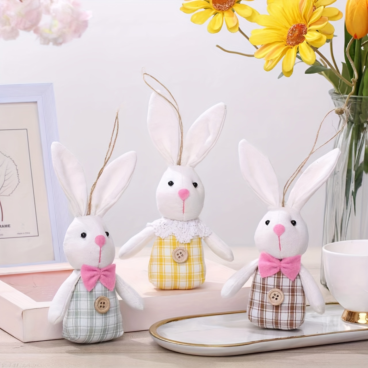 6pcs small sculpture decoration easter bunny multiple hanging party supplies spring plush doll cute rabbit decoration window decoration props for home living room office decor tabletop display entryway decor valentine new year decor
