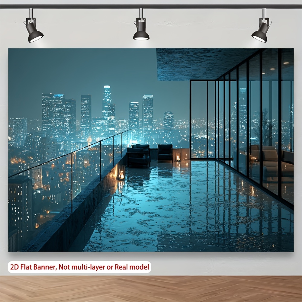 Modern Urban Cityscape Balcony Photo Backdrop