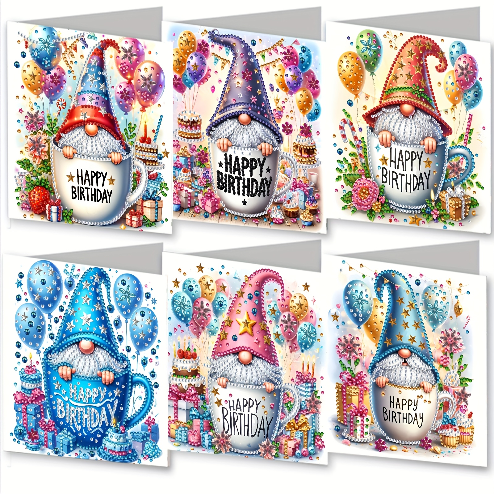 TEMU A Set Of 6 (15.0*30.0cm/5.9*11.81inch) Diamond Painting Greeting Cards For Birthday Invitations Featuring Gnome Designs, Unique Diamond Dot Art