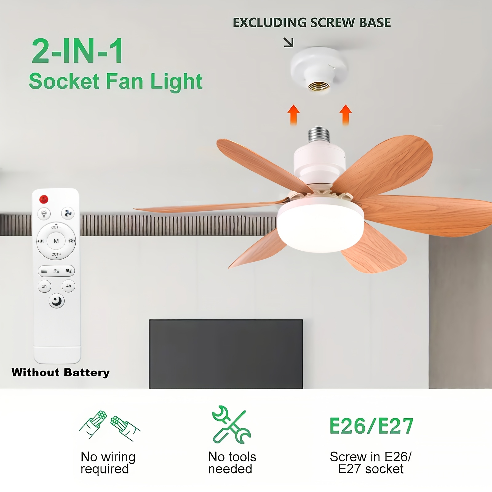 lámpara de ventilador de techo   con diseño de   de madera, color e26/e27, ventilador inteligente con luz y control remoto,   de iluminación y 3 velocidades  ,   de instalar, ideal para dormitorios y cocinas