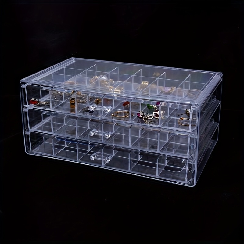 1pc 3 tier 72 compartment jewelry organizer box large capacity drawer style storage for earrings necklaces bracelets crafts seeds dustproof desktop container with polished   jewelry boxe Product details 7