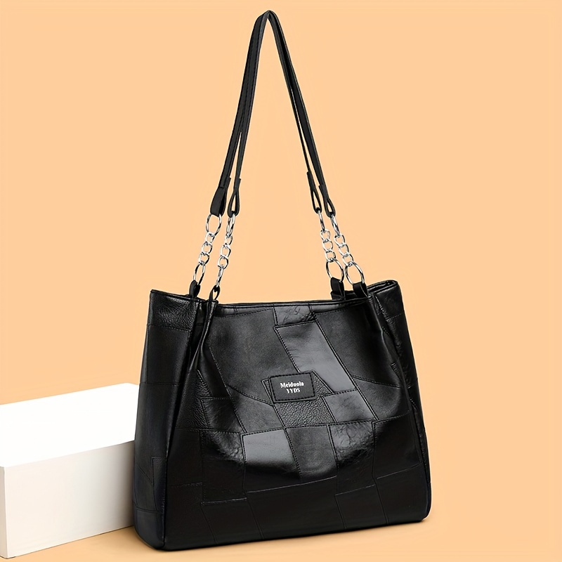 vintage tote bag for women large capacity work travel bag with   closure adjustable shoulder strap metallic chain detail durable polyester lining deep   Product details 3
