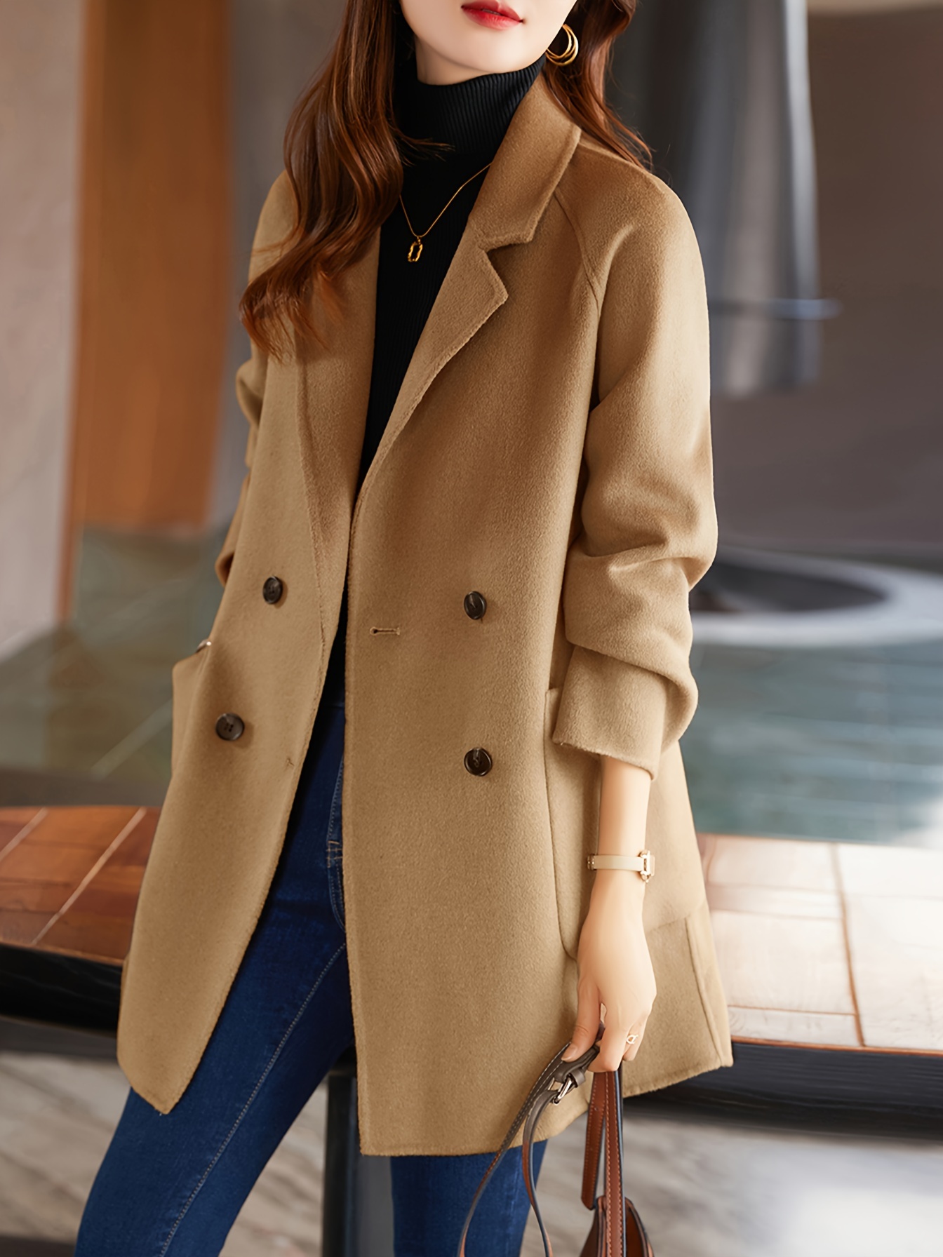 xwi 2024 winter women' breasted coat large pockets - Temu