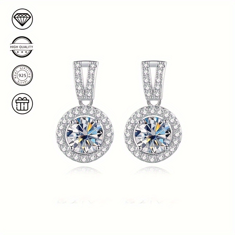 

Elegant Moissanite Drop Earrings - 925 Sterling Silvery, Vintage- For Women | Parties & Gifts, Ring, 5.0mm Disc, Birthday