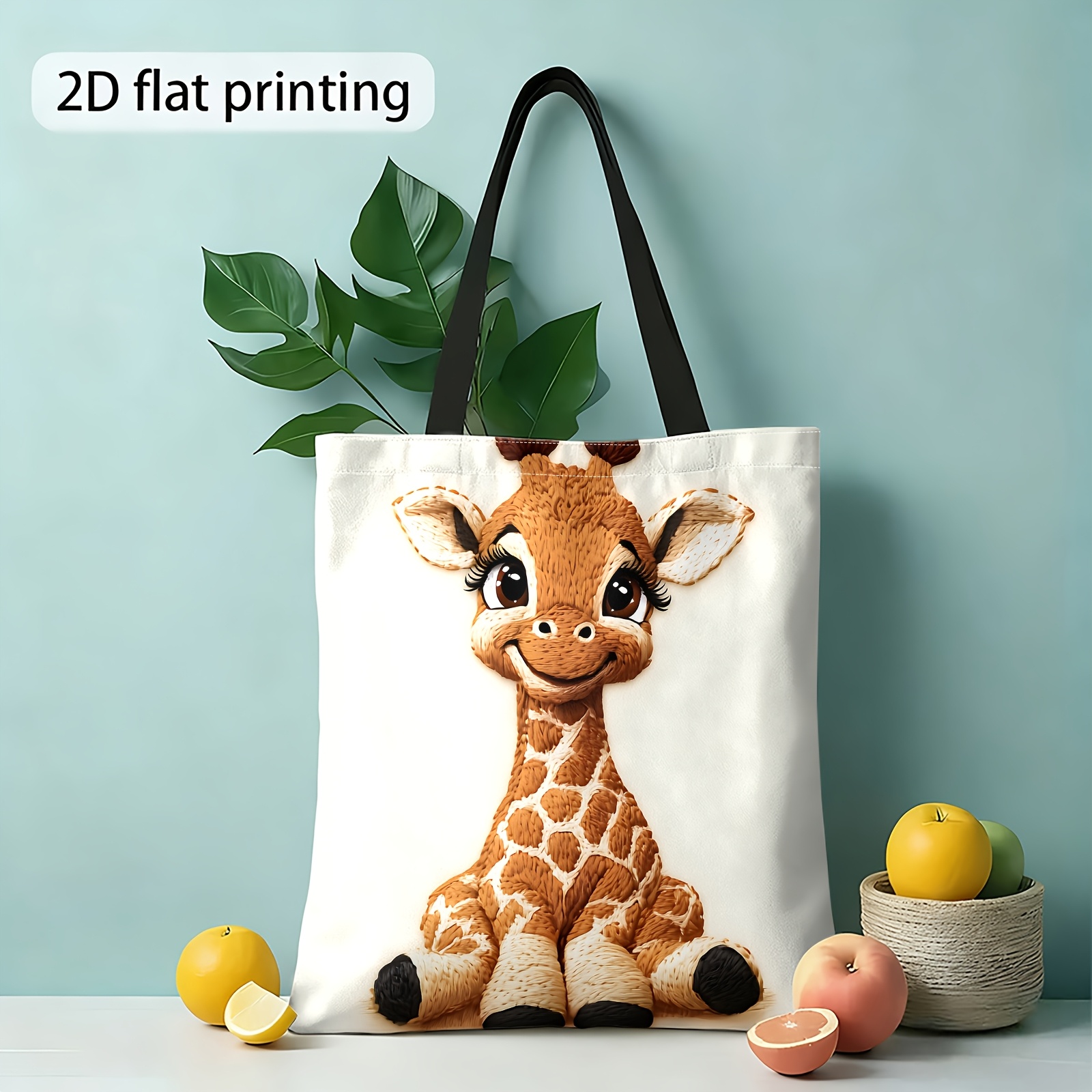 TEMU 1pc Double-sided Printing Easter Theme, 2d Printed Tote Bag, Cute Giraffe Toys, Reusable Shopping Bags, Women's Shoulder Bags And Tote Bags