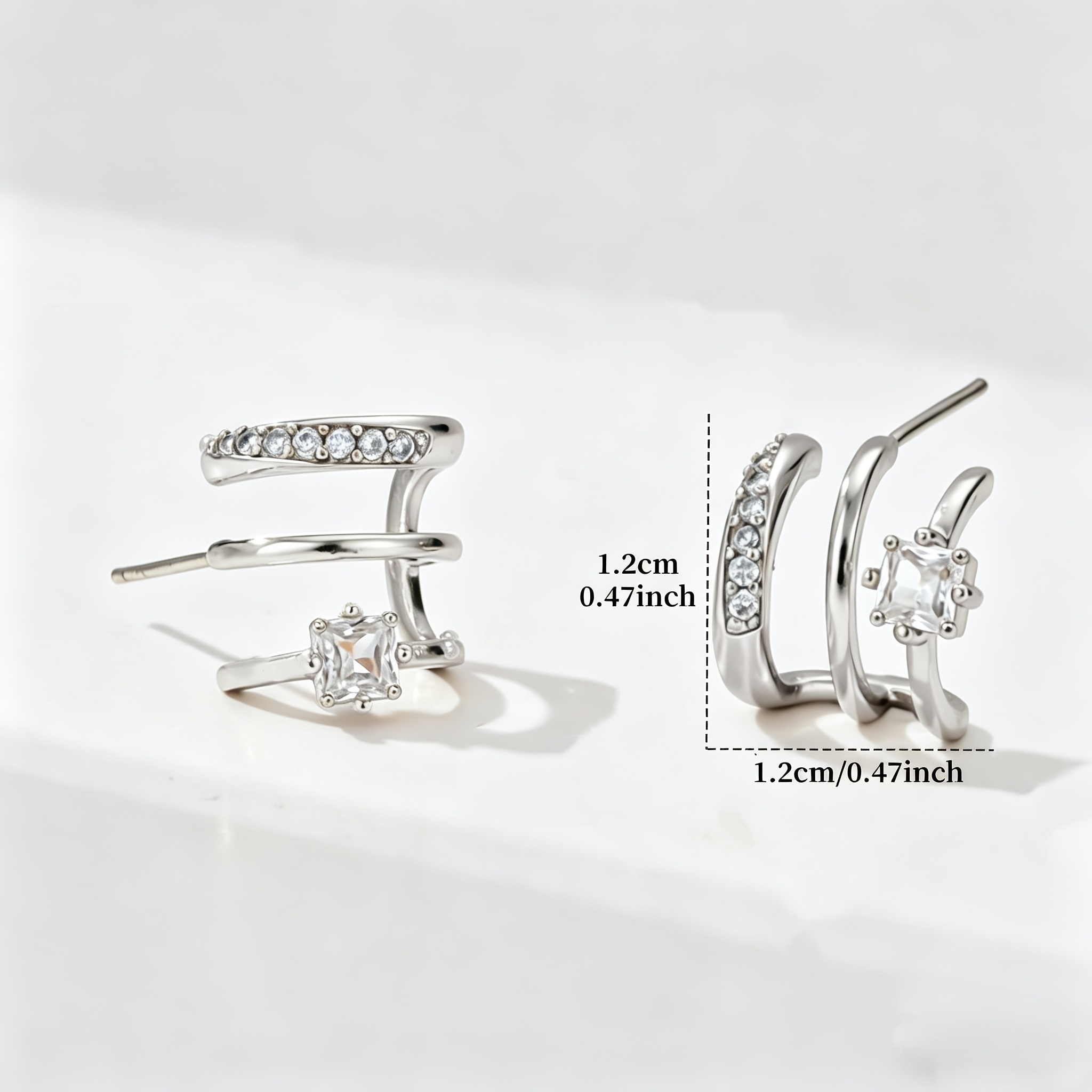 2pcs Minimalist Triple-Arc Copper Earrings with Zirconia