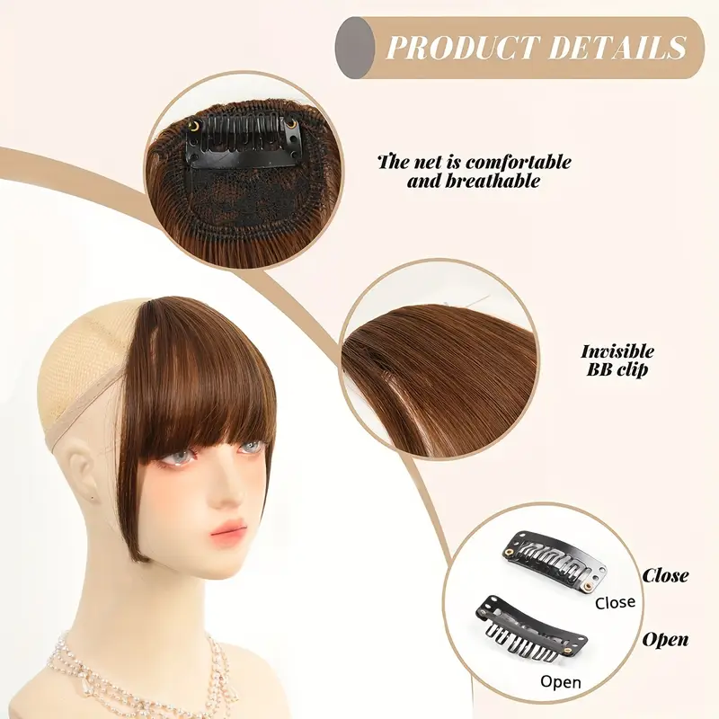 1pc womens synthetic fiber clip in bangs invisible mini bb clip comfortable breathable net straight hair daily wear hairpiece details 2