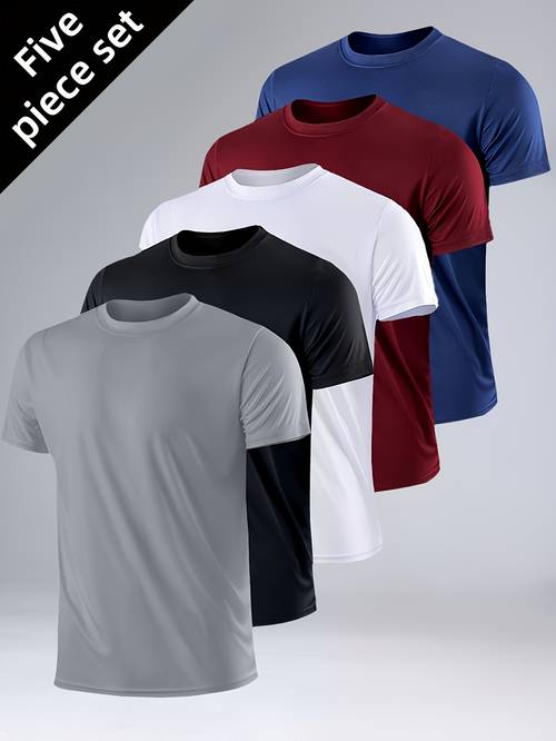 5pcs mens solid color t shirt set breathable and comfortable suitable for summer casual wear and daily activities