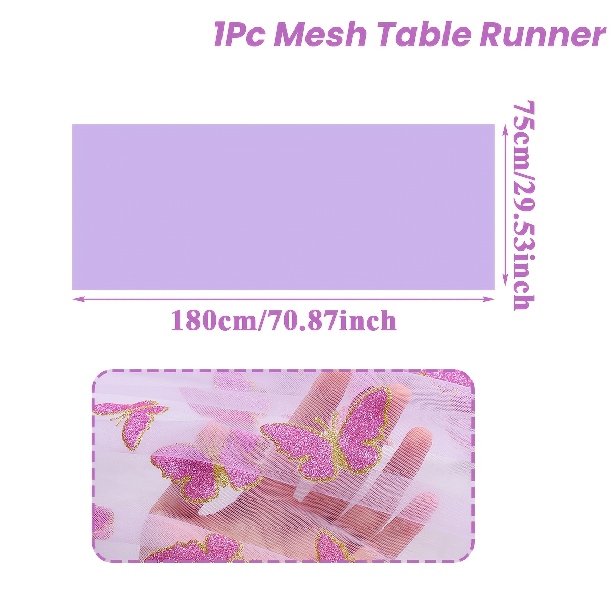 E-shop 1 Stück, Eleganter Lila Schmetterling Mesh Tischläufer, 75x180cm Eleganter Lila Schmetterlingsdesign Tischdecke, Hochzeitsfeier Tischdekoration