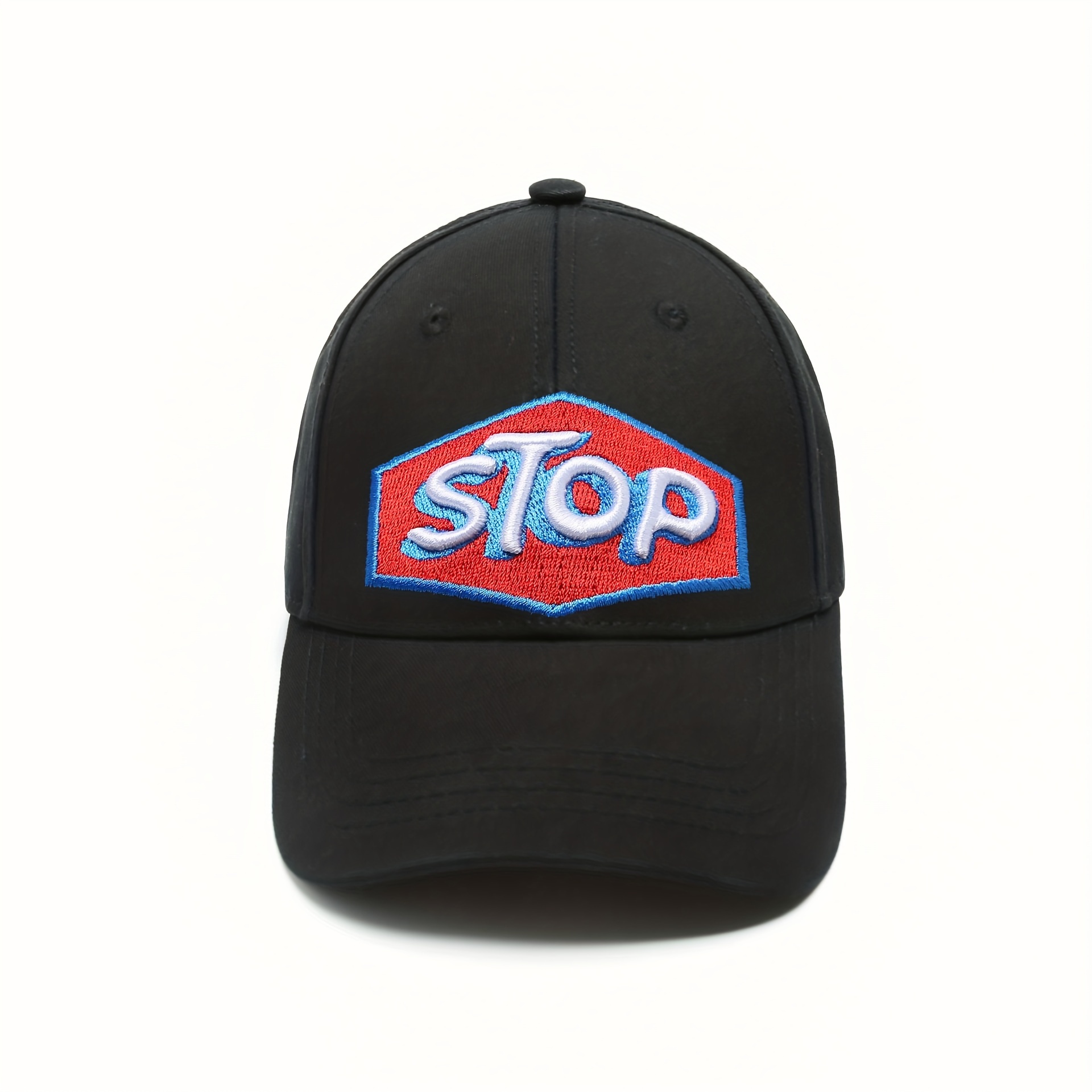 

Classic Black Baseball Cap With "stop" Attitude Letter Design, Comfortable Adjustable Cotton, Suitable For Sports And Casual Wear