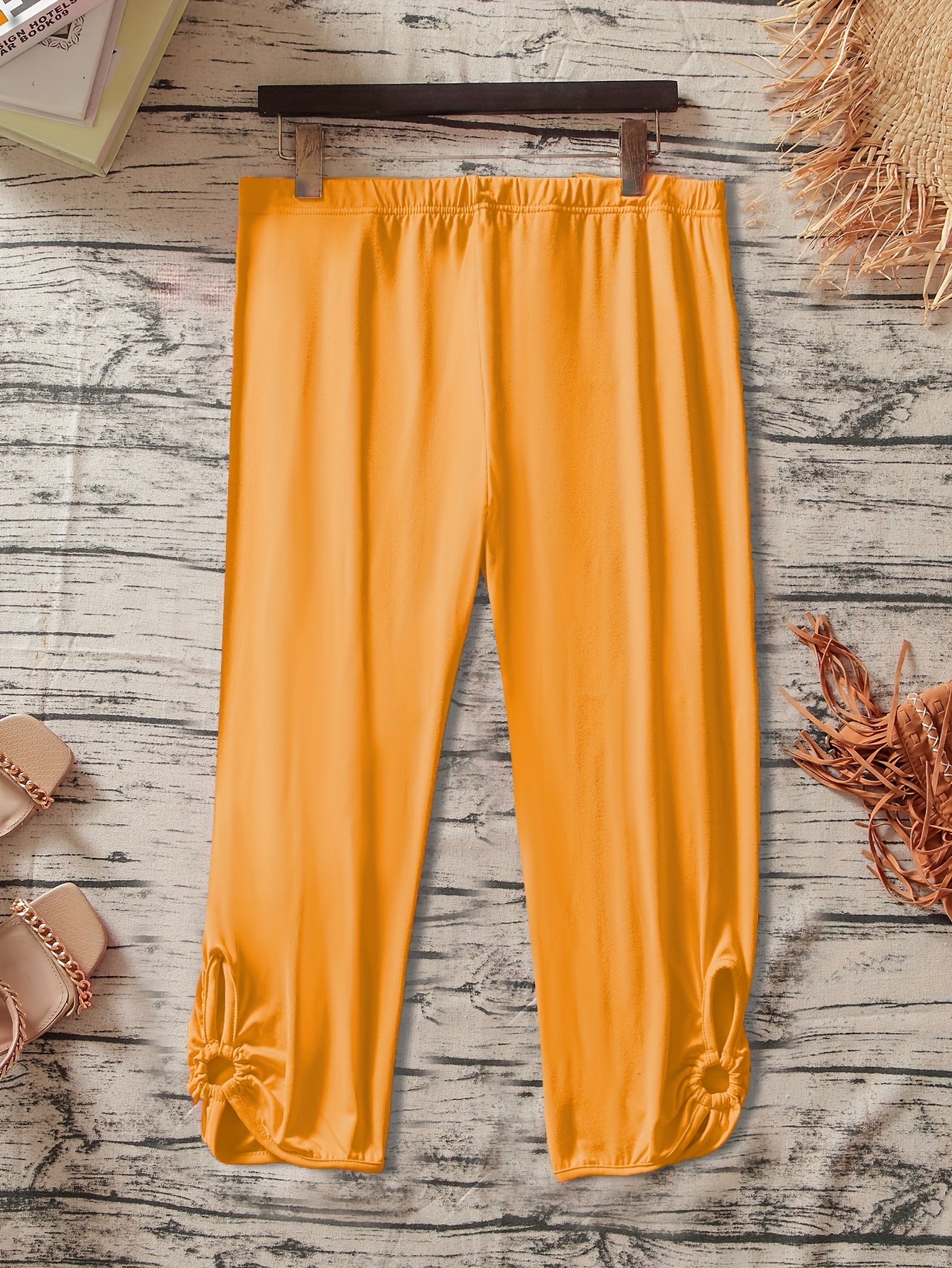 Women's Plus Size Stretchy Casual Pants - Solid Color Black, Elastic Waistband, Comfort Fit, Polyester, Machine Washable - Ideal for Spring/Summer/Fall