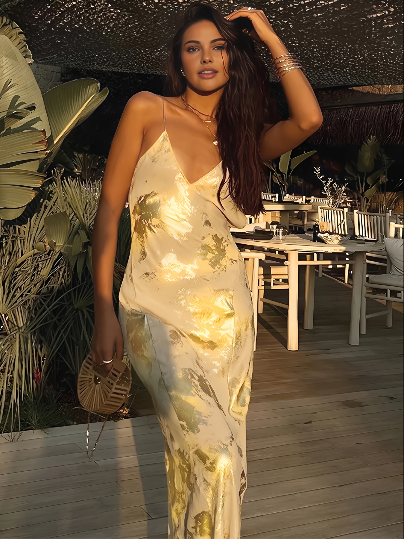 womens elegant metallic golden geometric print v neck - Temu United Arab  Emirates
