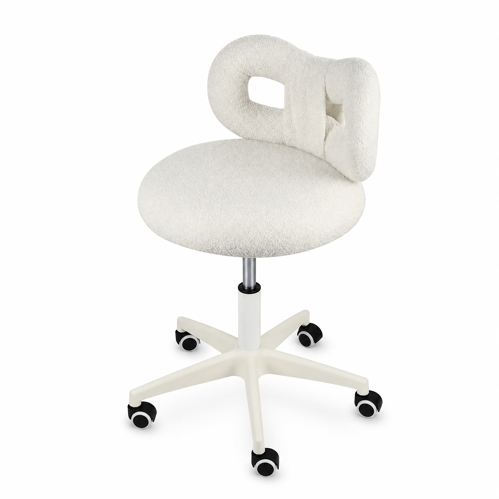 Image of Home Bedroom Vanity Chair - Armless, Height-adjustable Swivel Chair With Casters (white) - Suitable For Student Desks And Small Spaces