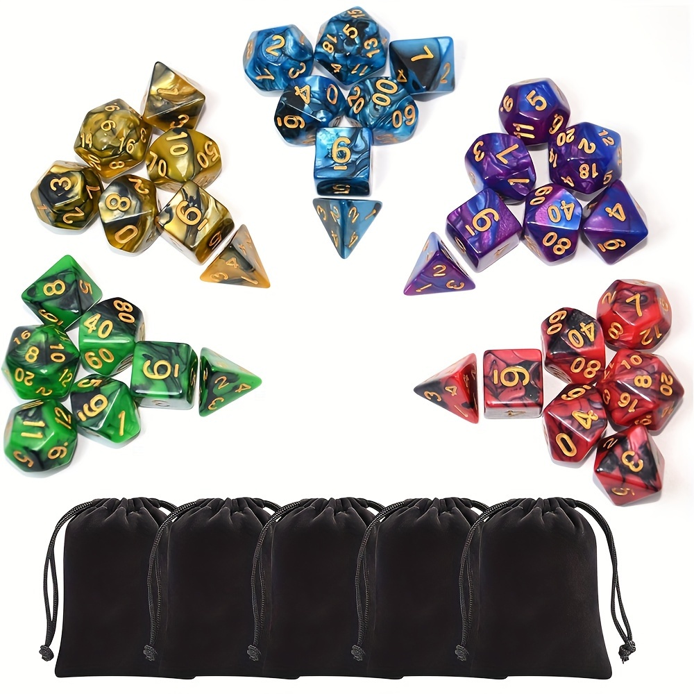 

5 X 7-die Double-colors Polyhedral Dice Sets With 5 Pouches For D& Rpg Mtg Table Board Roll Playing Games