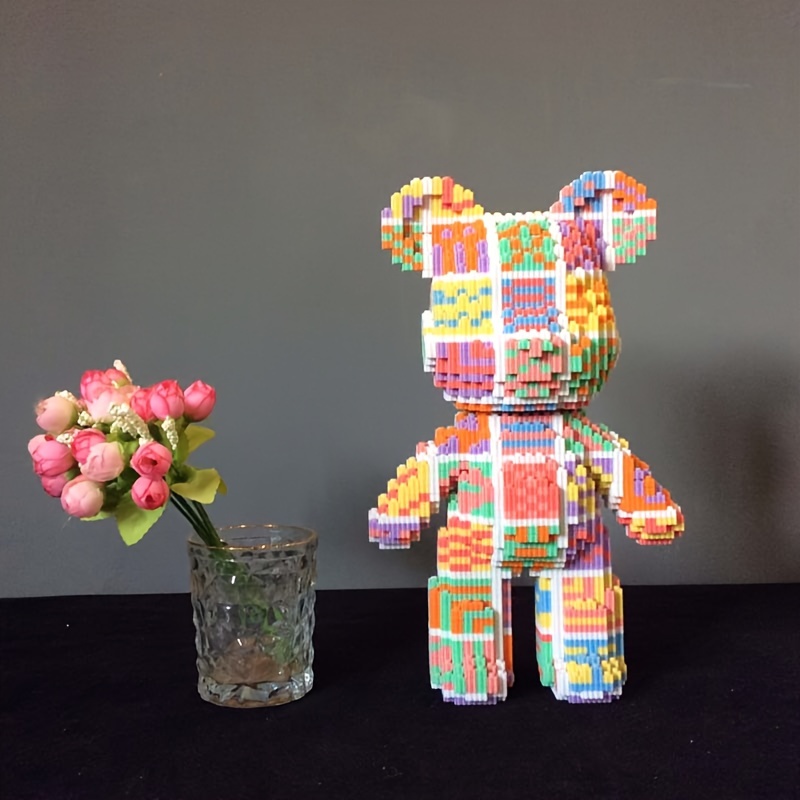 

3680-piece Multicolor Baby Bear Building Blocks Set - Relax & Creative Decor Sculpture For Adults, 14+