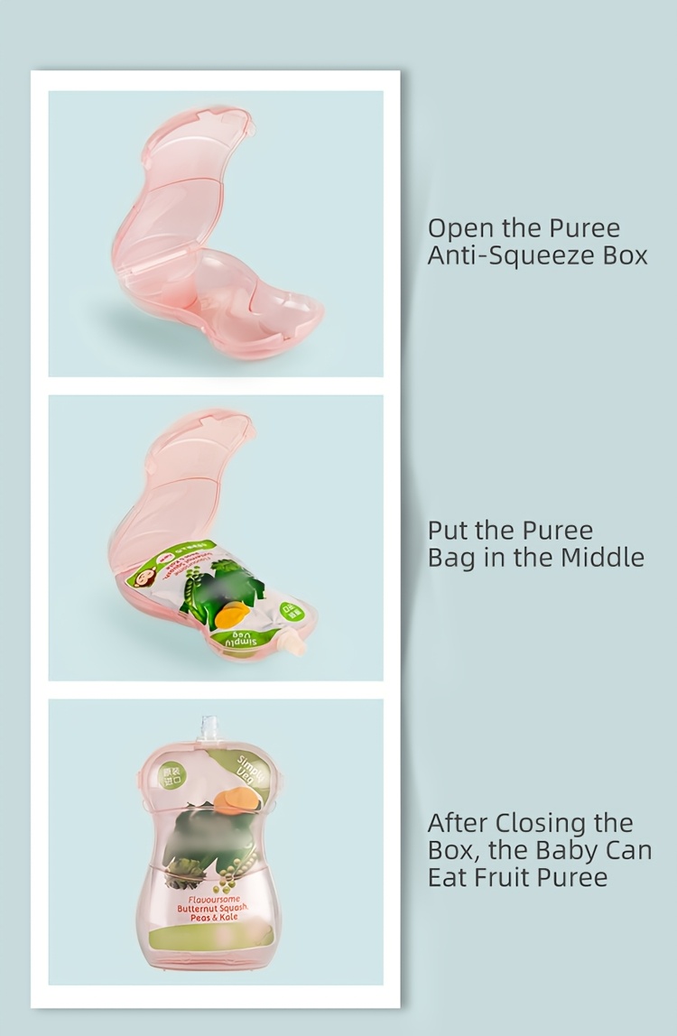 1pc Anti squeezing fruit puree box, Squeeze-Proof Holder for Food Pouches and Juice Boxes, Easy Flipping Design for Convenient Feeding