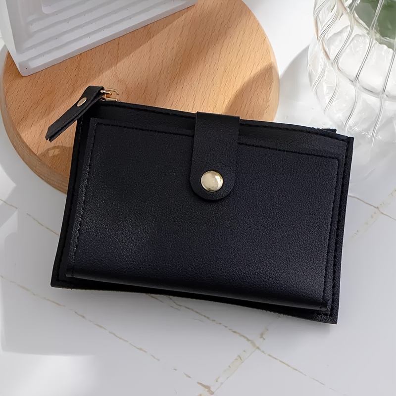 TEMU Porta Carte da Donna con Bottoni a Pressione e Cerniera, Mini Portafoglio Multiscocca per Carte d', Carte Bancarie, Monete e Contanti, Borsa da