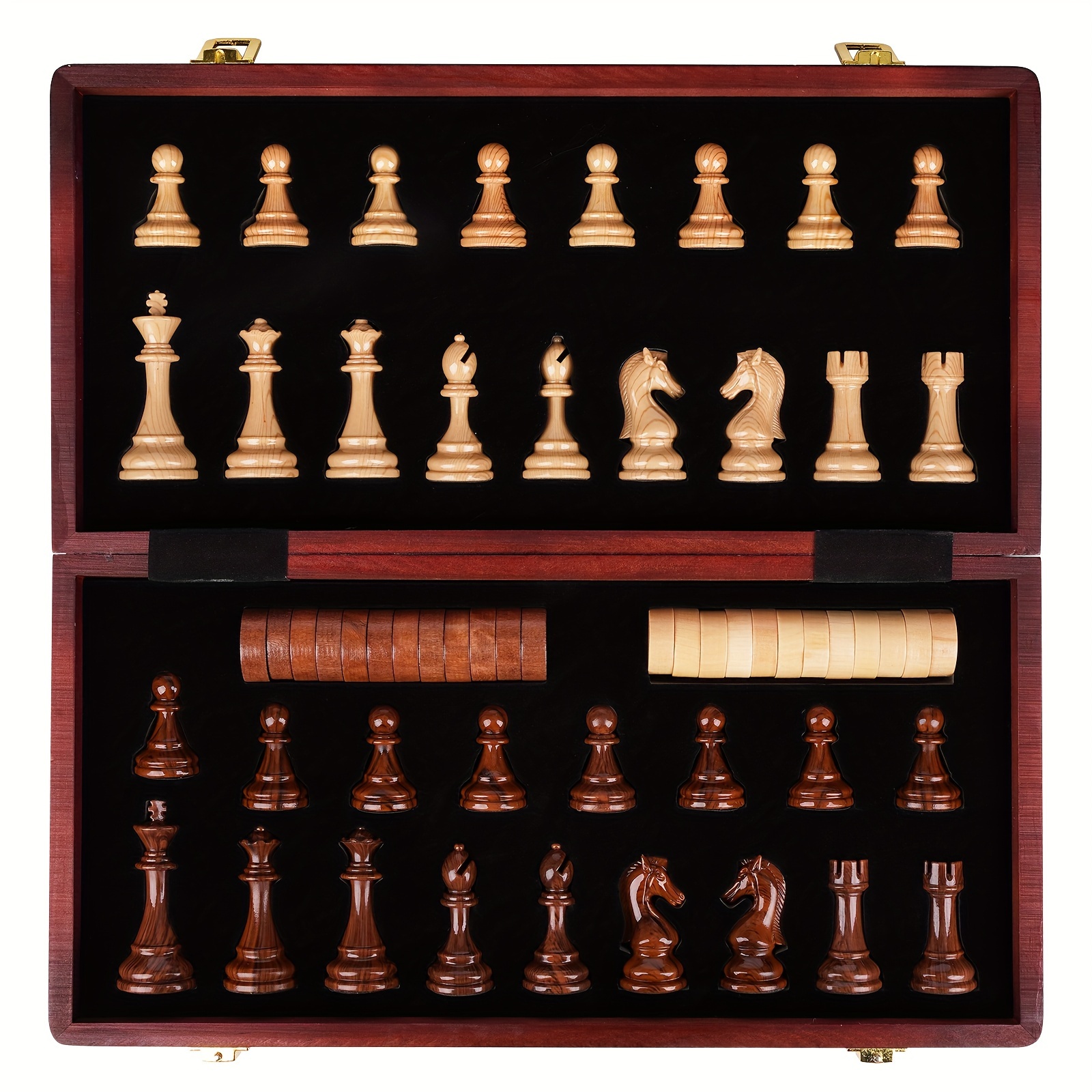 

2 In 1 Acrylic+metal Chess And Set 15"travel Portable Chess Set For Adults Including 24 Wooden Checkers, Complete Chess Pieces Folding Wooden Chess Board Set - Durable Chess Sets
