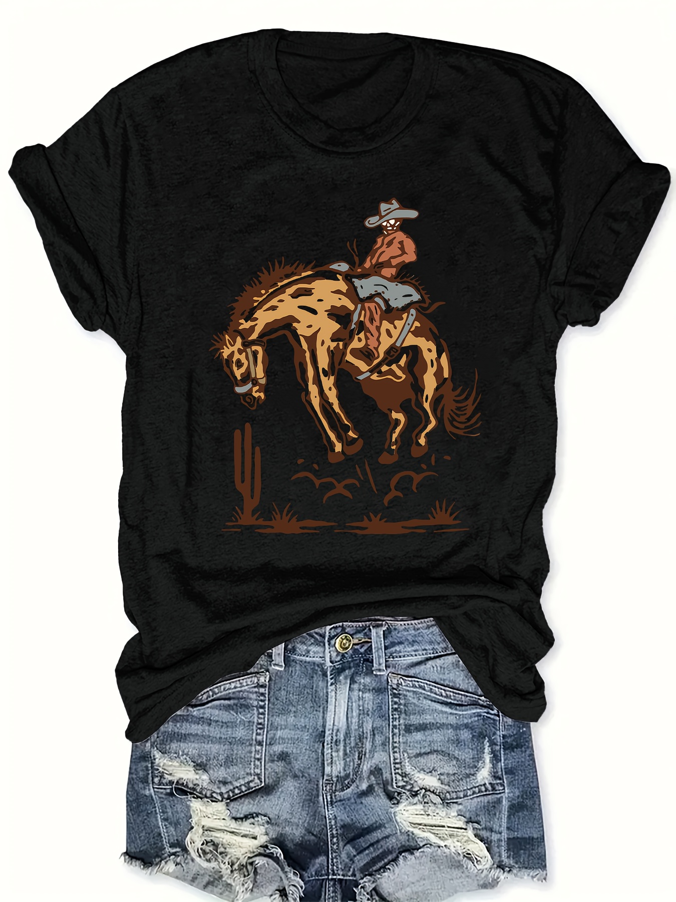 plus size casual western print t shirt women 100% polyester