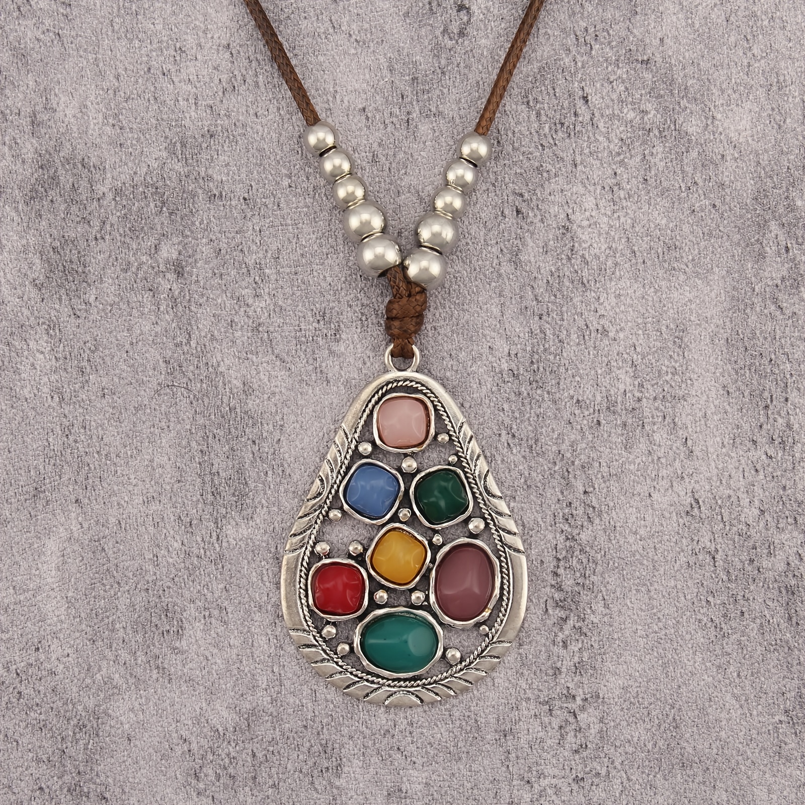 TEMU Collar con colgante de de piedra multicolor de 1 pieza, unisex, bohemio y vintage, colgante de cadena para suéter con cuentas de estilo ,
